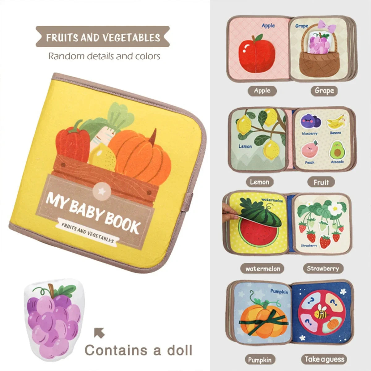 1pcs Montessori Busy Book Baby Early Education Book,Puzzle Toy, Animal Cognitive Fabric Book, Repeated Paste Book & Sensory toys