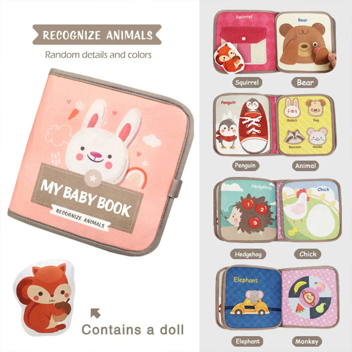 1pcs Montessori Busy Book Baby Early Education Book,Puzzle Toy, Animal Cognitive Fabric Book, Repeated Paste Book & Sensory toys