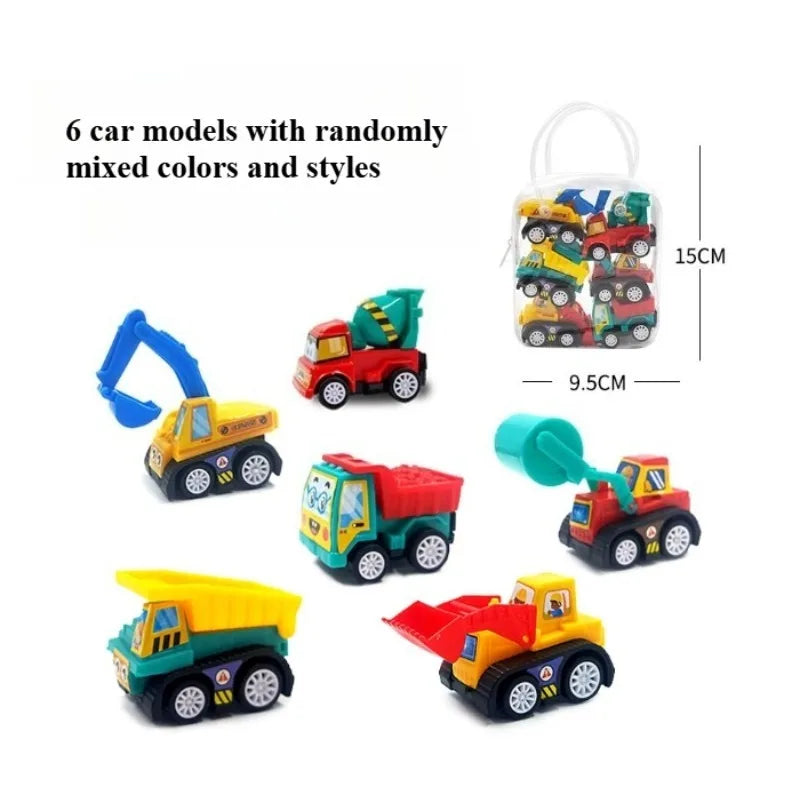 6-piece Bagged Engineering Vehicle Mini Inertia Regenerative Vehicle Set Children's Cartoon Toys