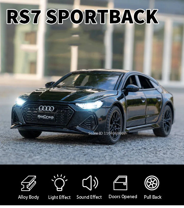 RS7 Sportback Alloy Diecast Model Car – 6 Doors Open, Sound & Light, Pull-Back Function