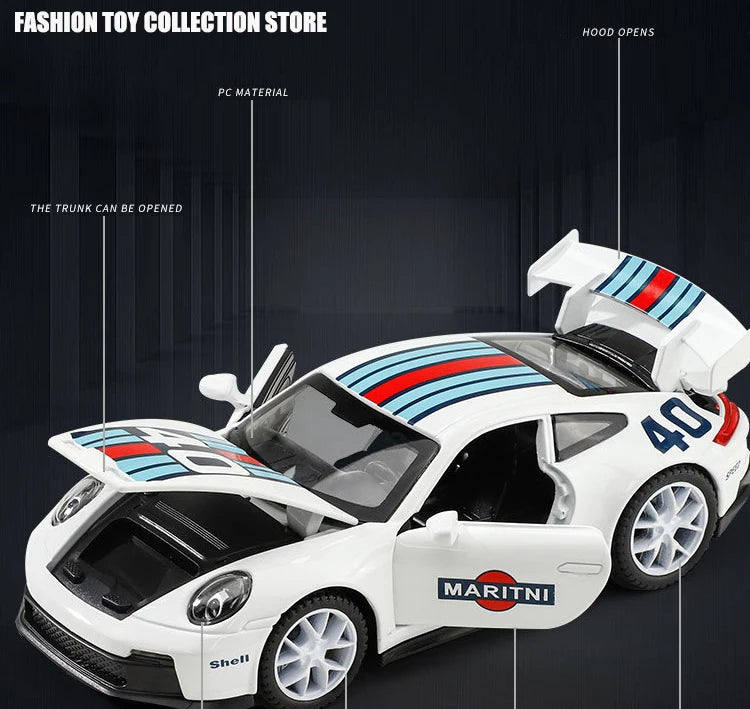 1: 32 Porsche 911 GT3 Sport Alloy Diecast Model Car – Sound, Light & Pull-Back Function