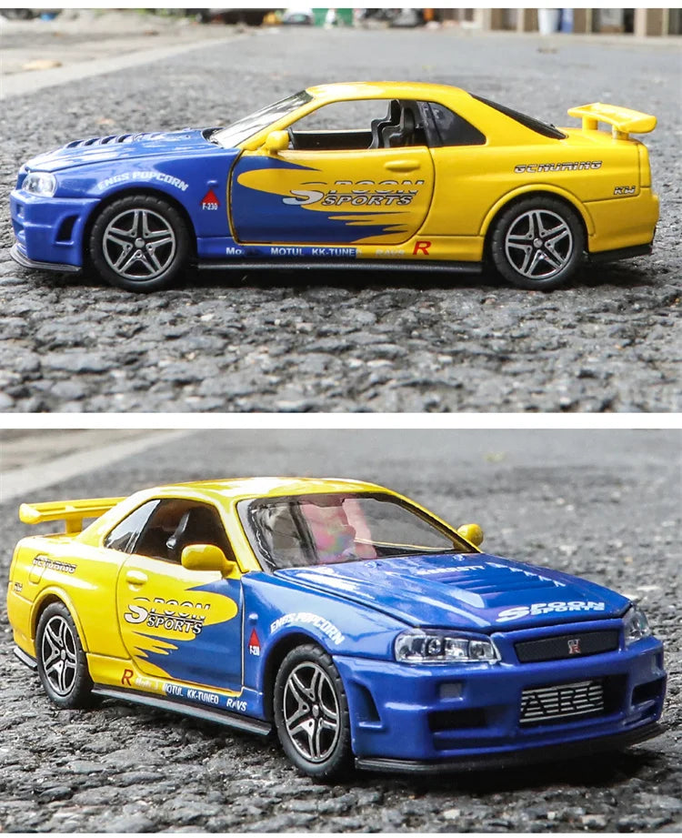 1:32 R34 Alloy Diecast Model Car – Sound, Light & Pull-Back Action