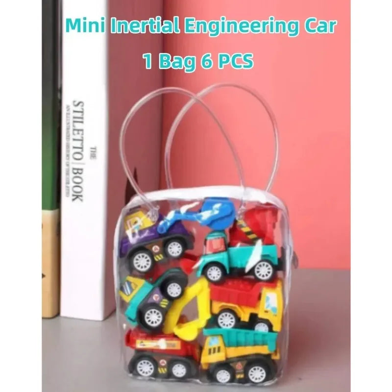 6-piece Bagged Engineering Vehicle Mini Inertia Regenerative Vehicle Set Children's Cartoon Toys