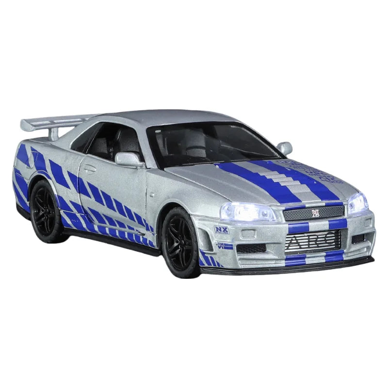 1:32 R34 Alloy Diecast Model Car – Sound, Light & Pull-Back Action