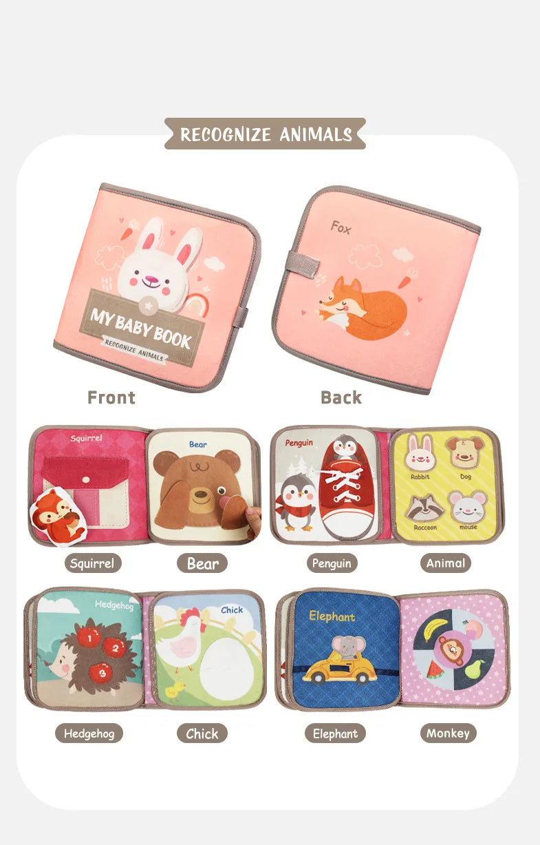 Montessori Felt 3D Cloth Busy Book Sensory Toys Fabric Picture Soft Book Learning Activities for Fine Motor Skills Quiet Books