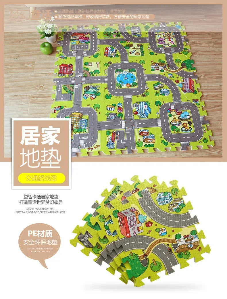 9pcs/lot Baby Play Mat Children Rug Soft Floor Toys Road Traffic Soft Floor Home Decor EVA Kids Foam Puzzles Kids Carpet Playmat