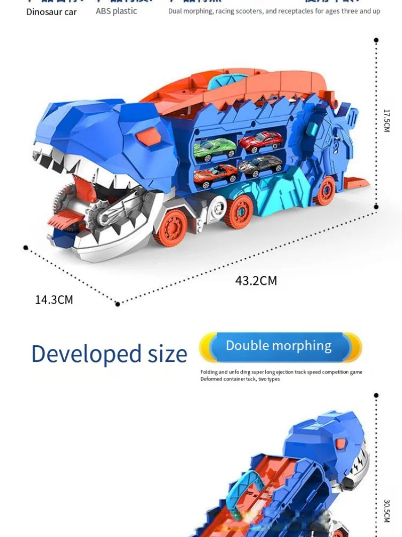 25 inch transport truck for kids Tyrannosaurus Rex dinosaur devours rail car toy Deformation catapult Alloy car gift