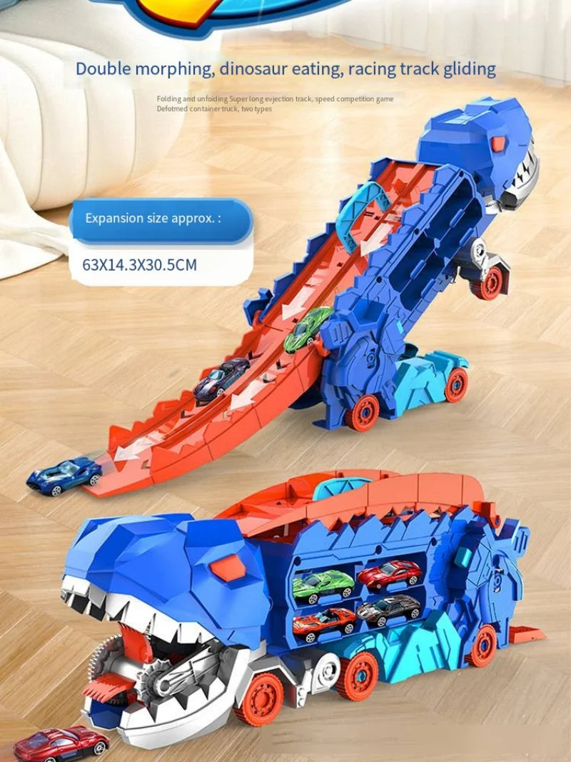 25 inch transport truck for kids Tyrannosaurus Rex dinosaur devours rail car toy Deformation catapult Alloy car gift