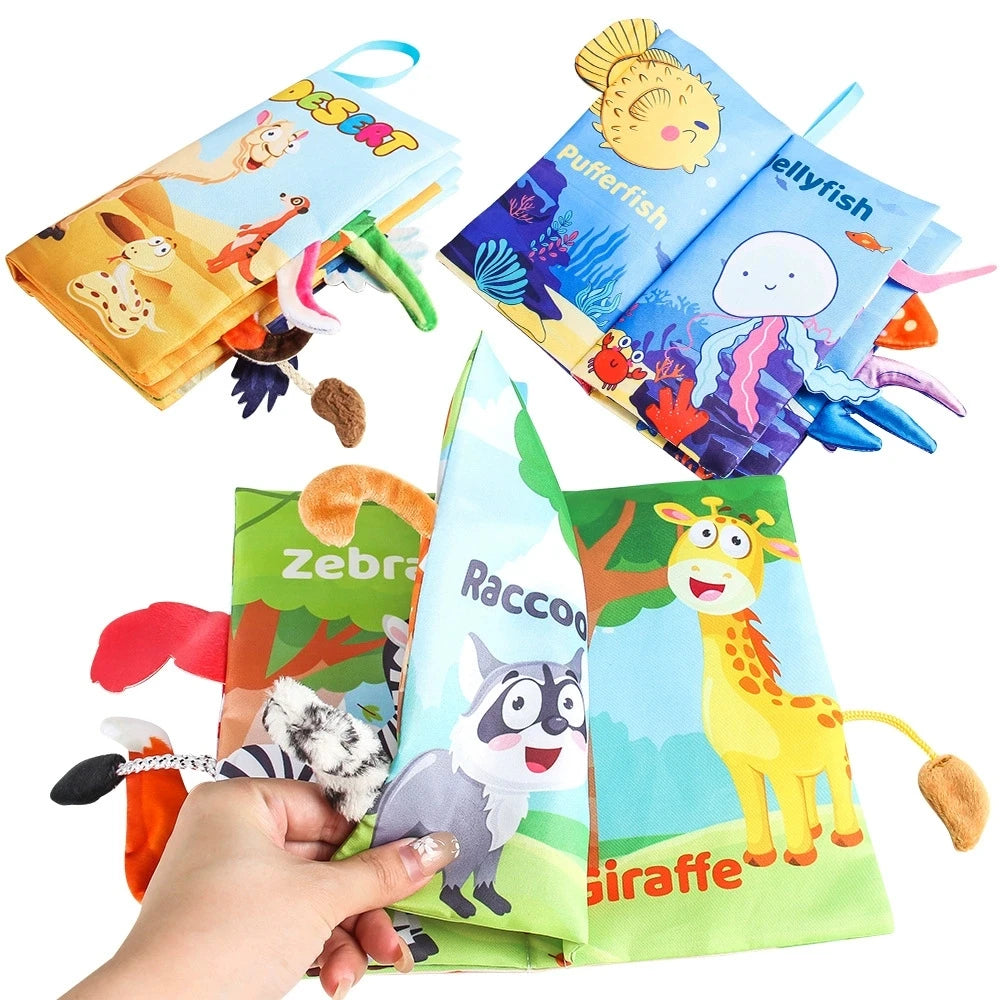Hot Sale 0-36Month Baby Early Learning Educate Toy Tail Cloth Book Parent-child Interactive Sound Paper Puzzle Cloth Book Rattle