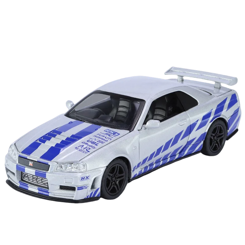 1:32 R34 Alloy Diecast Model Car – Sound, Light & Pull-Back Action