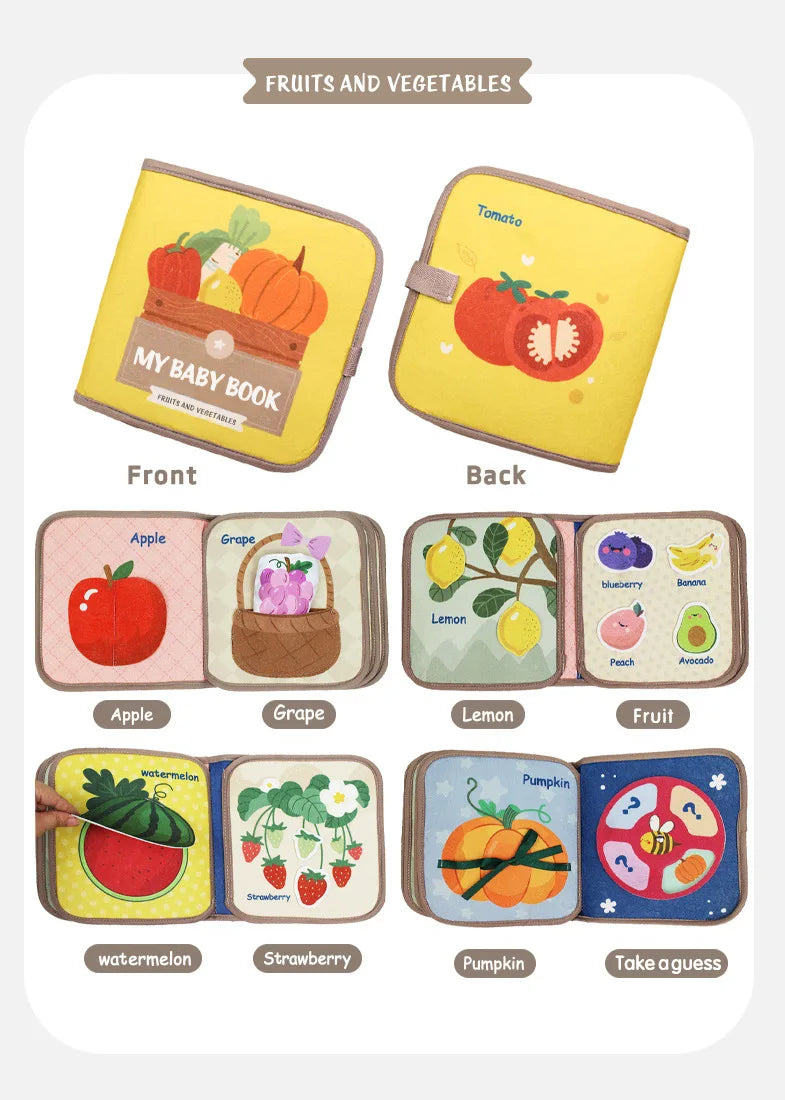 Montessori Felt 3D Cloth Busy Book Sensory Toys Fabric Picture Soft Book Learning Activities for Fine Motor Skills Quiet Books