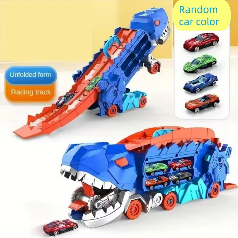 25 inch transport truck for kids Tyrannosaurus Rex dinosaur devours rail car toy Deformation catapult Alloy car gift