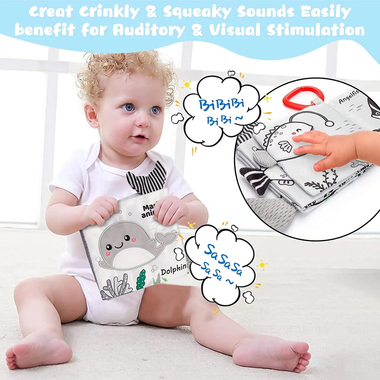3D Touch Feel High Contrast Cloth Sensory Book Baby Toys 0 6 12 Months Early Learning Stroller Toys for Infants Toddler Gifts