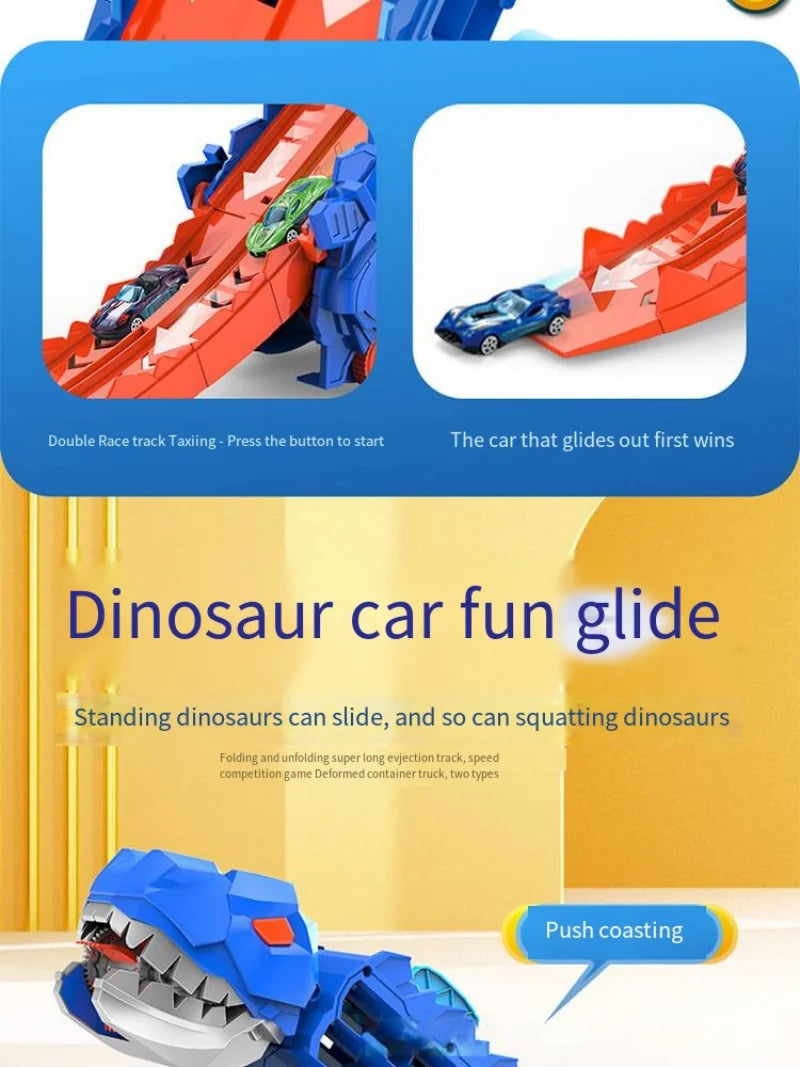 25 inch transport truck for kids Tyrannosaurus Rex dinosaur devours rail car toy Deformation catapult Alloy car gift