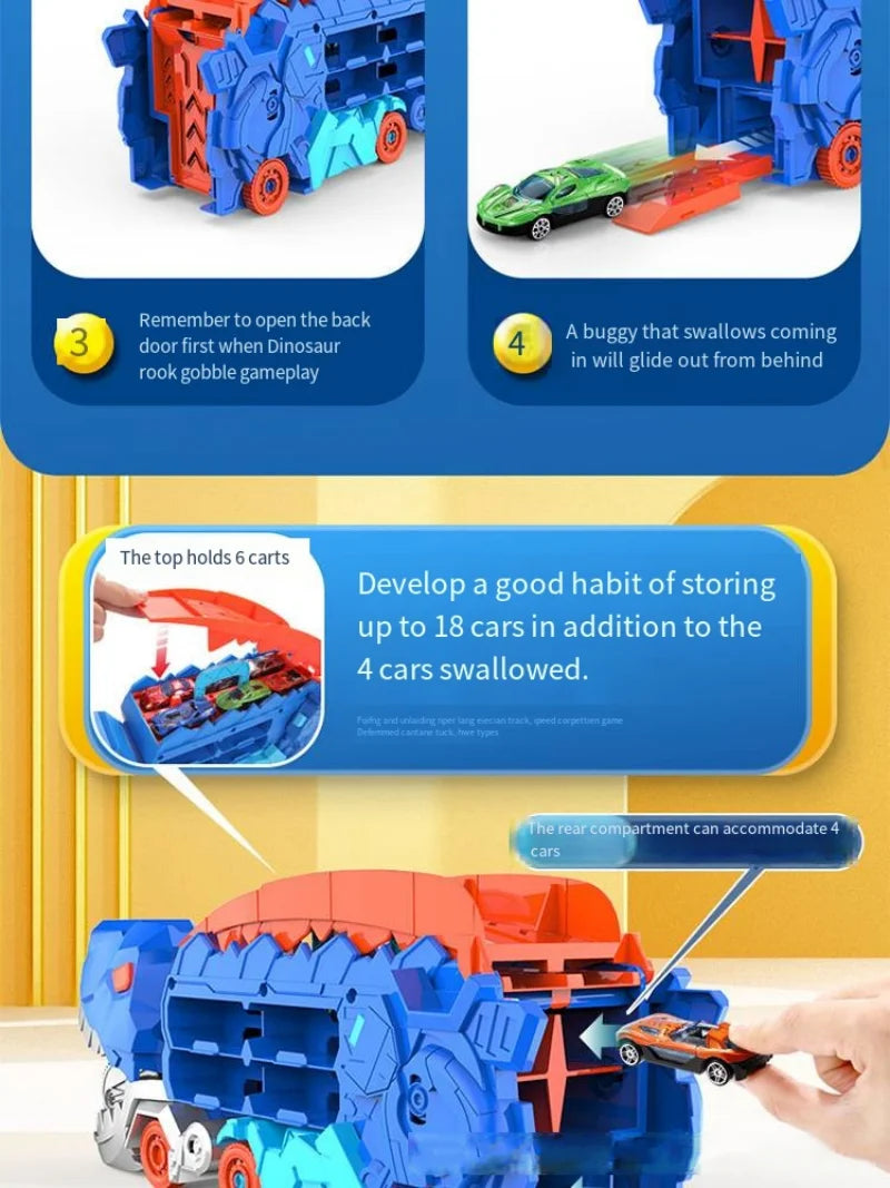25 inch transport truck for kids Tyrannosaurus Rex dinosaur devours rail car toy Deformation catapult Alloy car gift