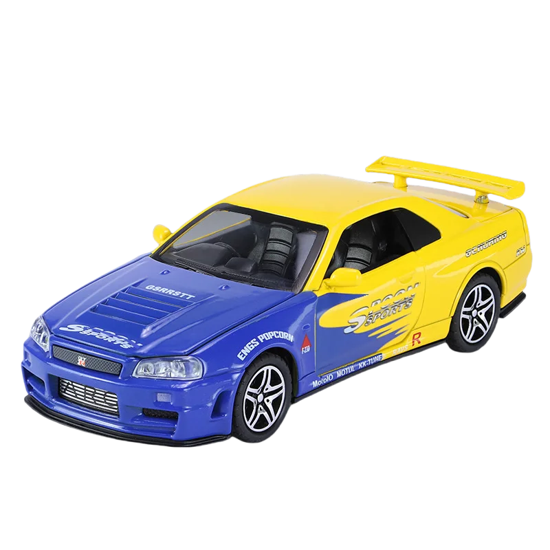 1:32 R34 Alloy Diecast Model Car – Sound, Light &amp; Pull-Back Action