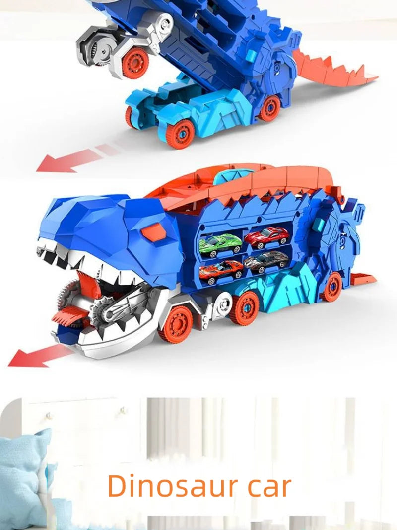 25 inch transport truck for kids Tyrannosaurus Rex dinosaur devours rail car toy Deformation catapult Alloy car gift