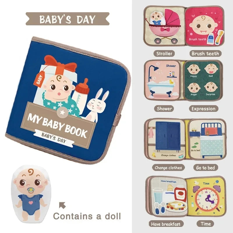 Quiet Book for Toddler Animal Cognitive Fabric Activity Busy Book Montessori Baby Book Toys Cloth Crinkle Books for Babies 6 12M