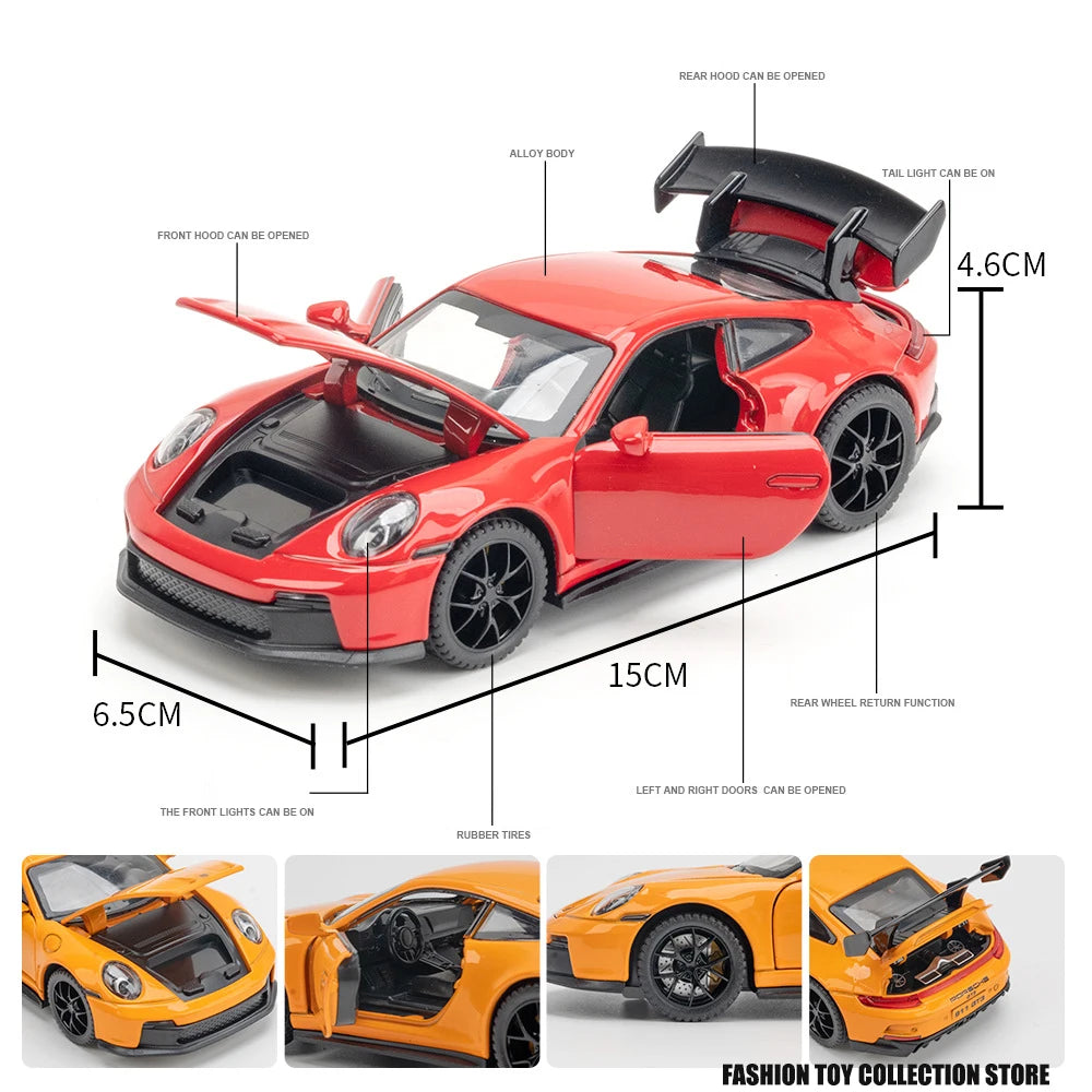 1: 32 Porsche 911 GT3 Sport Alloy Diecast Model Car – Sound, Light &amp; Pull-Back Function