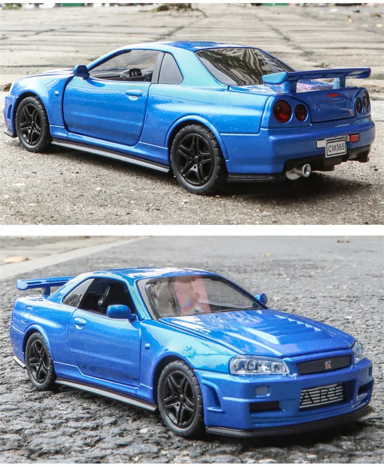1:32 R34 Alloy Diecast Model Car – Sound, Light &amp; Pull-Back Action