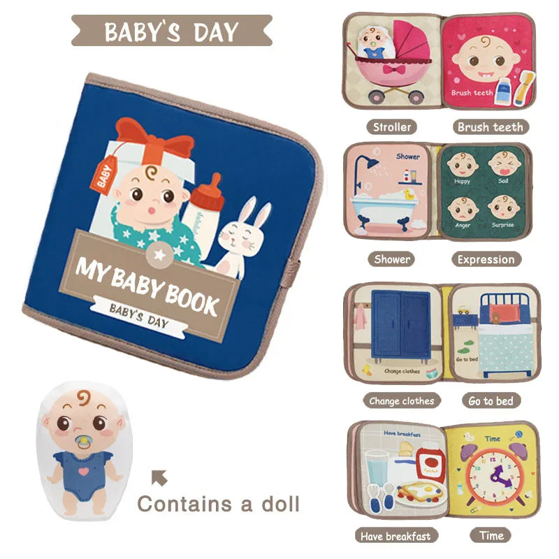 Montessori Felt 3D Cloth Busy Book Sensory Toys Fabric Picture Soft Book Learning Activities for Fine Motor Skills Quiet Books