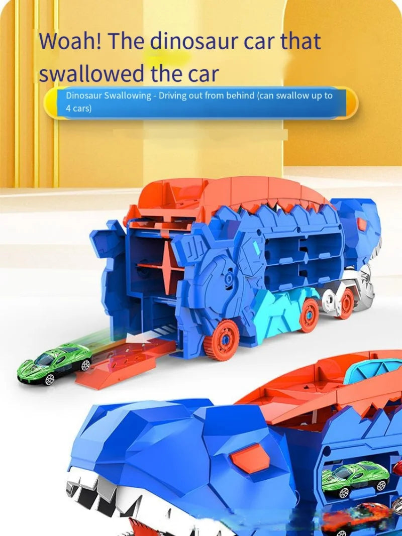 25 inch transport truck for kids Tyrannosaurus Rex dinosaur devours rail car toy Deformation catapult Alloy car gift