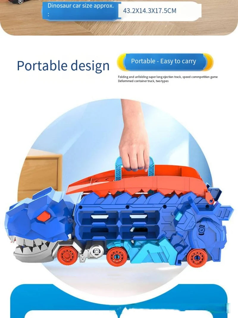 25 inch transport truck for kids Tyrannosaurus Rex dinosaur devours rail car toy Deformation catapult Alloy car gift