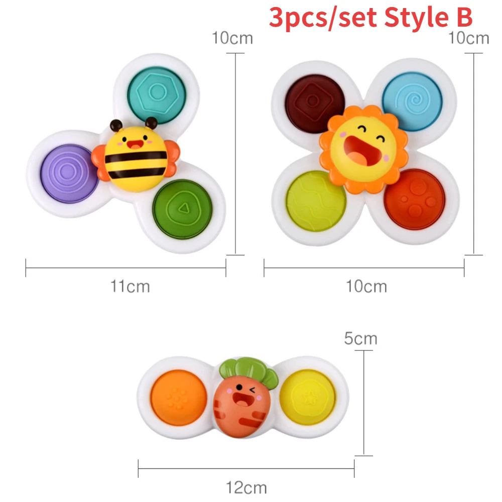 3pcs Child's Bathroom Bath Toys Fingertip Fun Spinning Top Cartoon Animal Rotating Sucker Bath Swim Fidget Toys Baby Rattle Gift