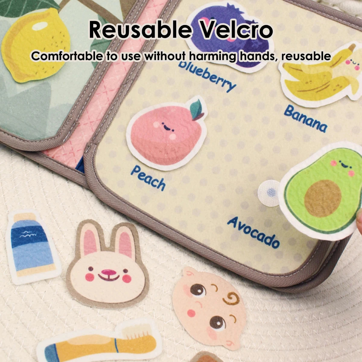 1pcs Montessori Busy Book Baby Early Education Book，Puzzle Toy, Animal Cognitive Fabric Book, Repeated Paste Book & Sensory toys