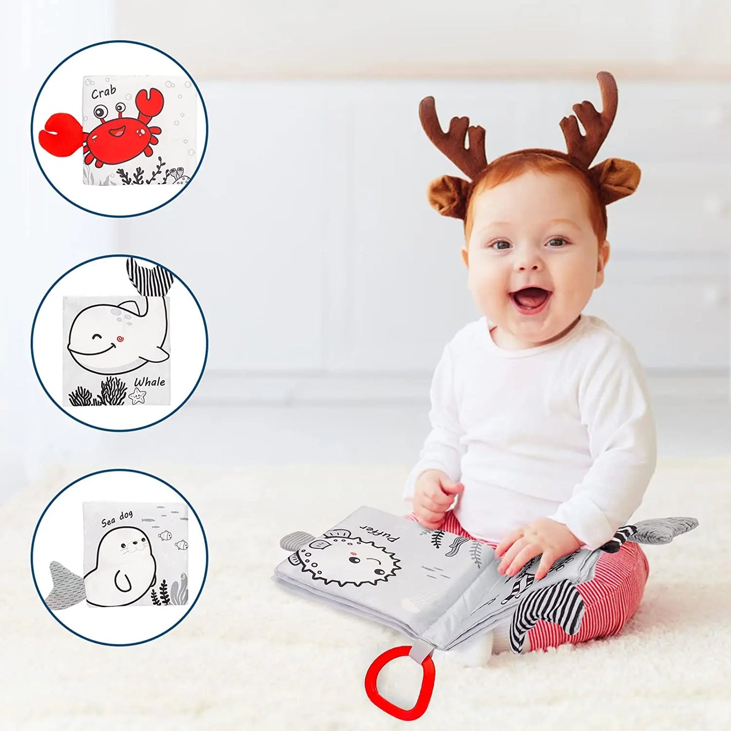 3D Touch Feel High Contrast Cloth Sensory Book Baby Toys 0 6 12 Months Early Learning Stroller Toys for Infants Toddler Gifts
