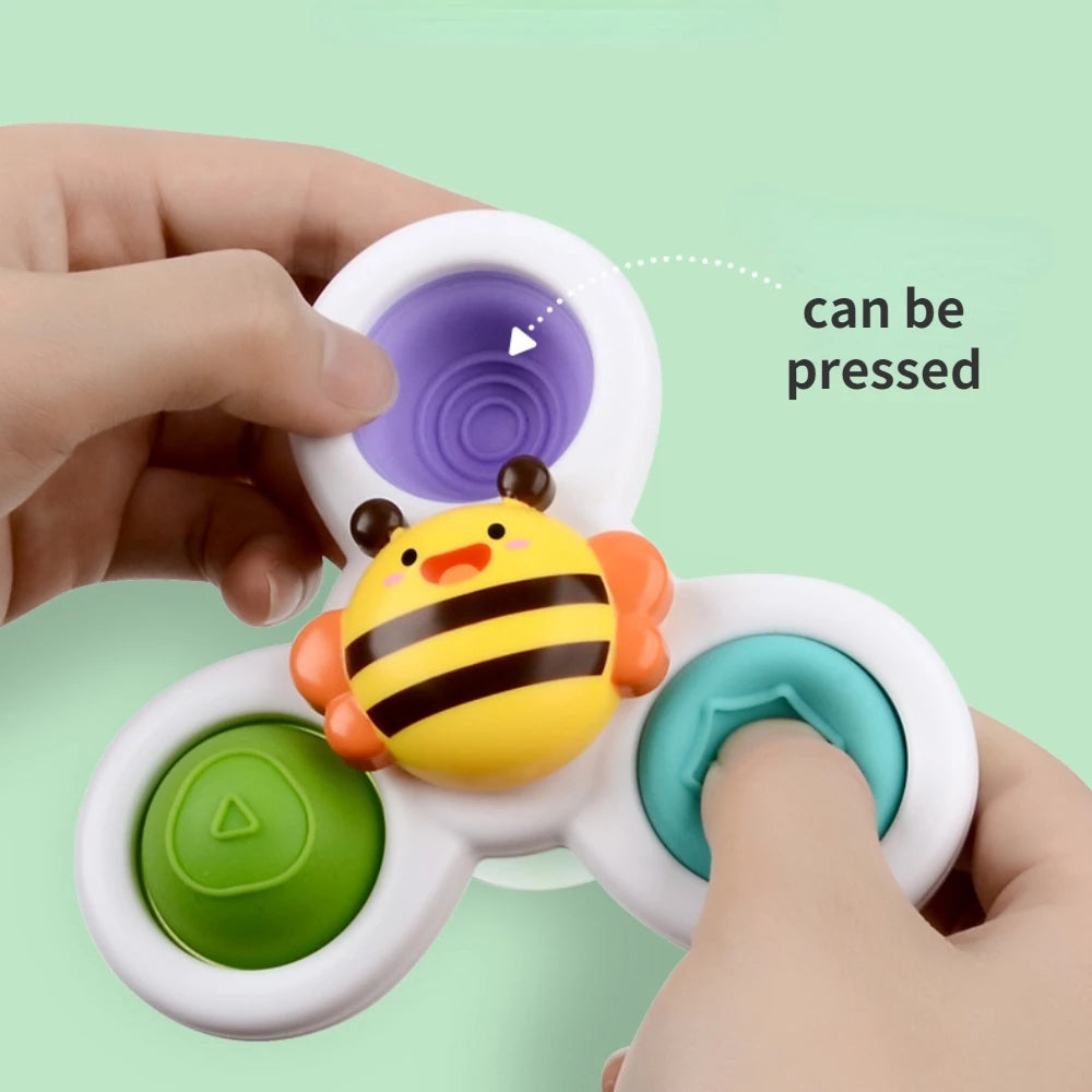 3pcs Child's Bathroom Bath Toys Fingertip Fun Spinning Top Cartoon Animal Rotating Sucker Bath Swim Fidget Toys Baby Rattle Gift