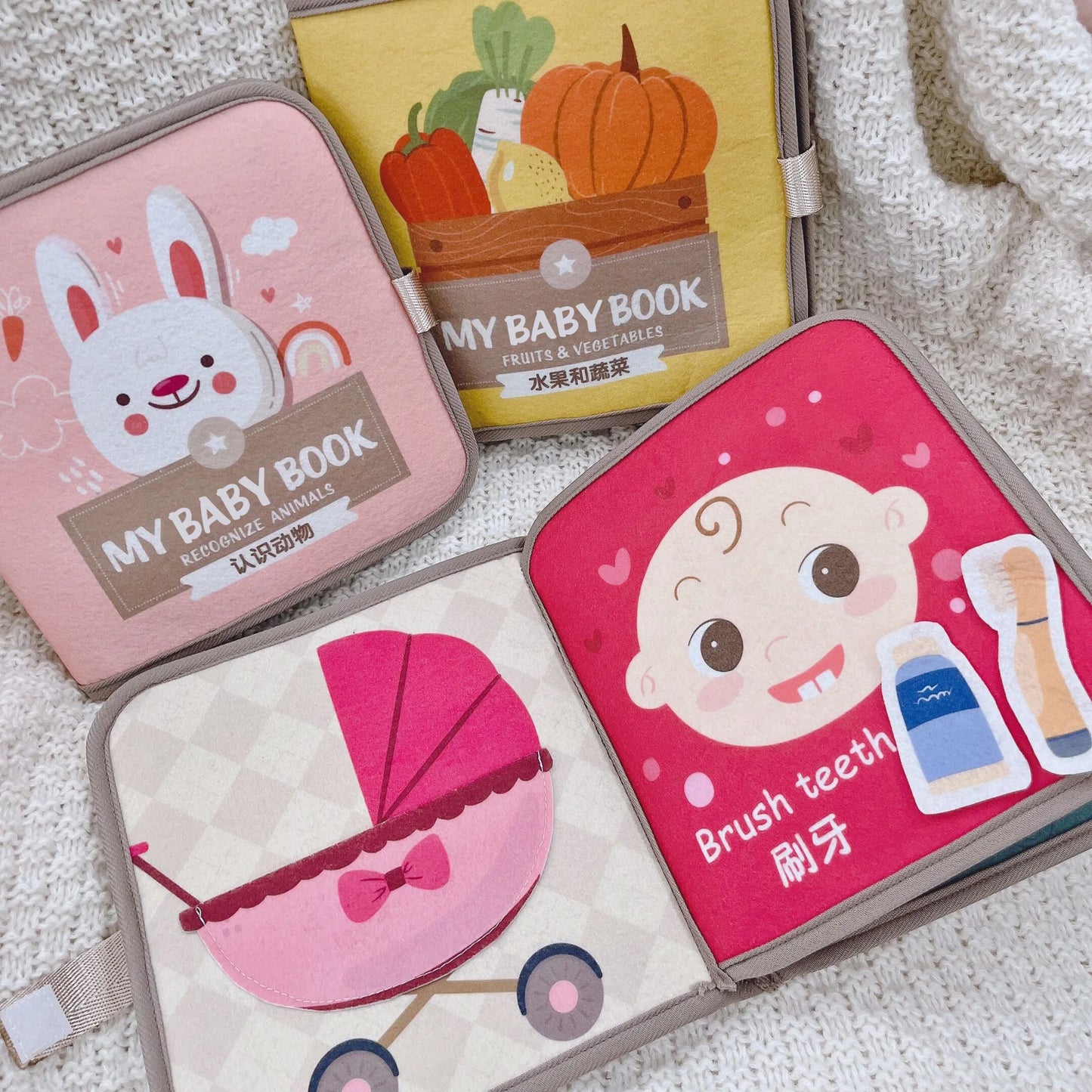 Montessori Felt 3D Cloth Busy Book Sensory Toys Fabric Picture Soft Book Learning Activities for Fine Motor Skills Quiet Books