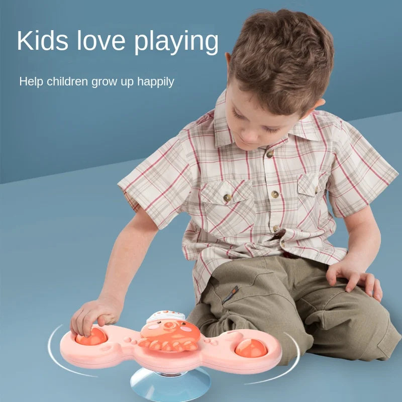 3pcs Child's Bathroom Bath Toys Fingertip Fun Spinning Top Cartoon Animal Rotating Sucker Bath Swim Fidget Toys Baby Rattle Gift