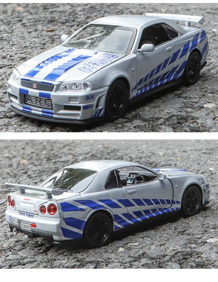 1:32 R34 Alloy Diecast Model Car – Sound, Light &amp; Pull-Back Action