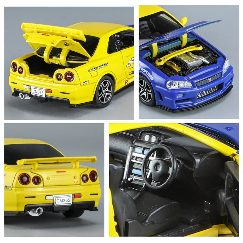 1:32 R34 Alloy Diecast Model Car – Sound, Light &amp; Pull-Back Action