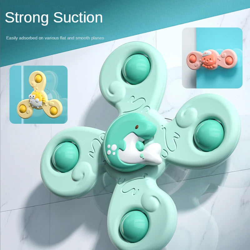 3pcs Child's Bathroom Bath Toys Fingertip Fun Spinning Top Cartoon Animal Rotating Sucker Bath Swim Fidget Toys Baby Rattle Gift