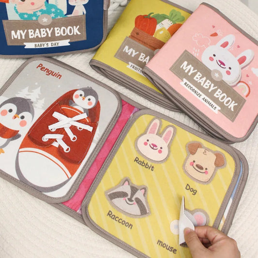 Montessori Felt 3D Cloth Busy Book Sensory Toys Fabric Picture Soft Book Learning Activities for Fine Motor Skills Quiet Books