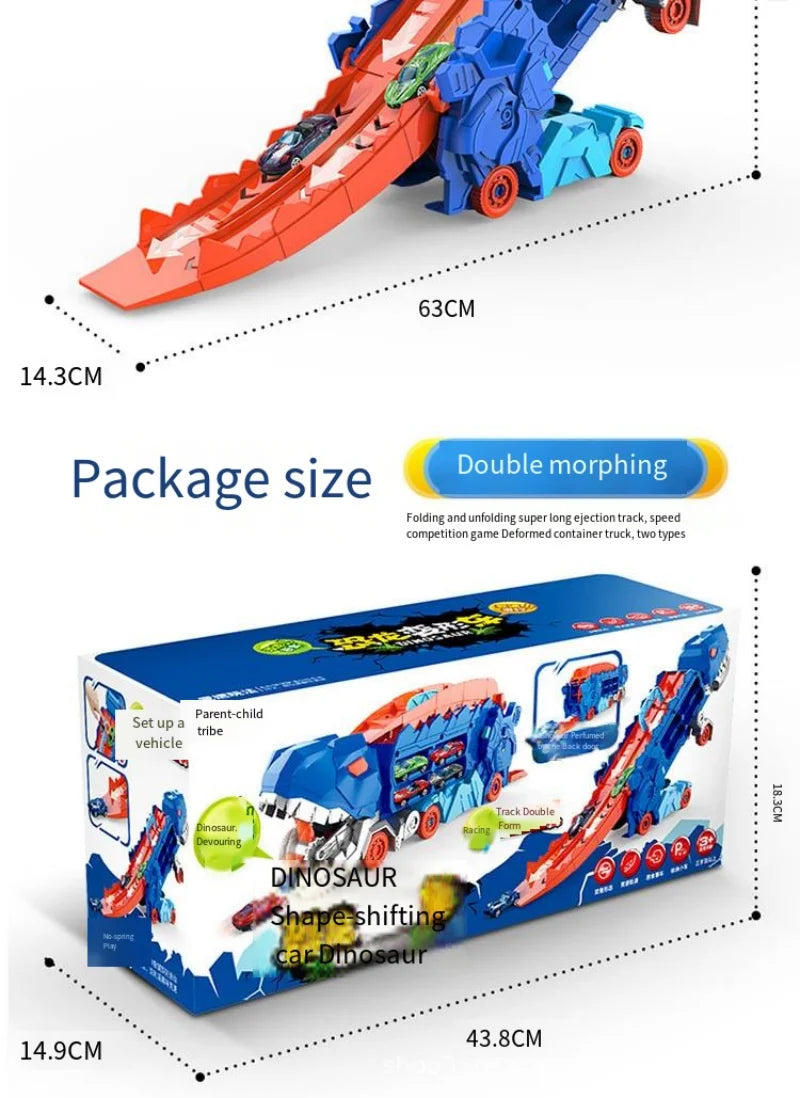 25 inch transport truck for kids Tyrannosaurus Rex dinosaur devours rail car toy Deformation catapult Alloy car gift