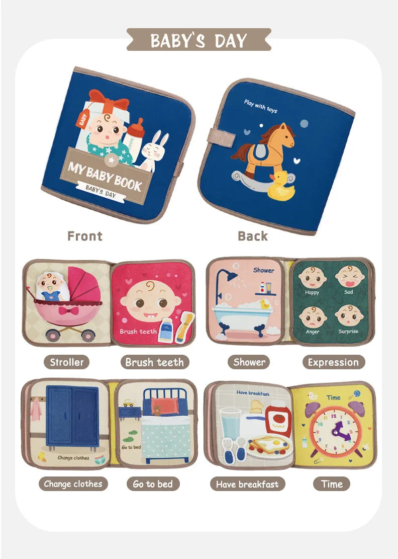 Montessori Felt 3D Cloth Busy Book Sensory Toys Fabric Picture Soft Book Learning Activities for Fine Motor Skills Quiet Books