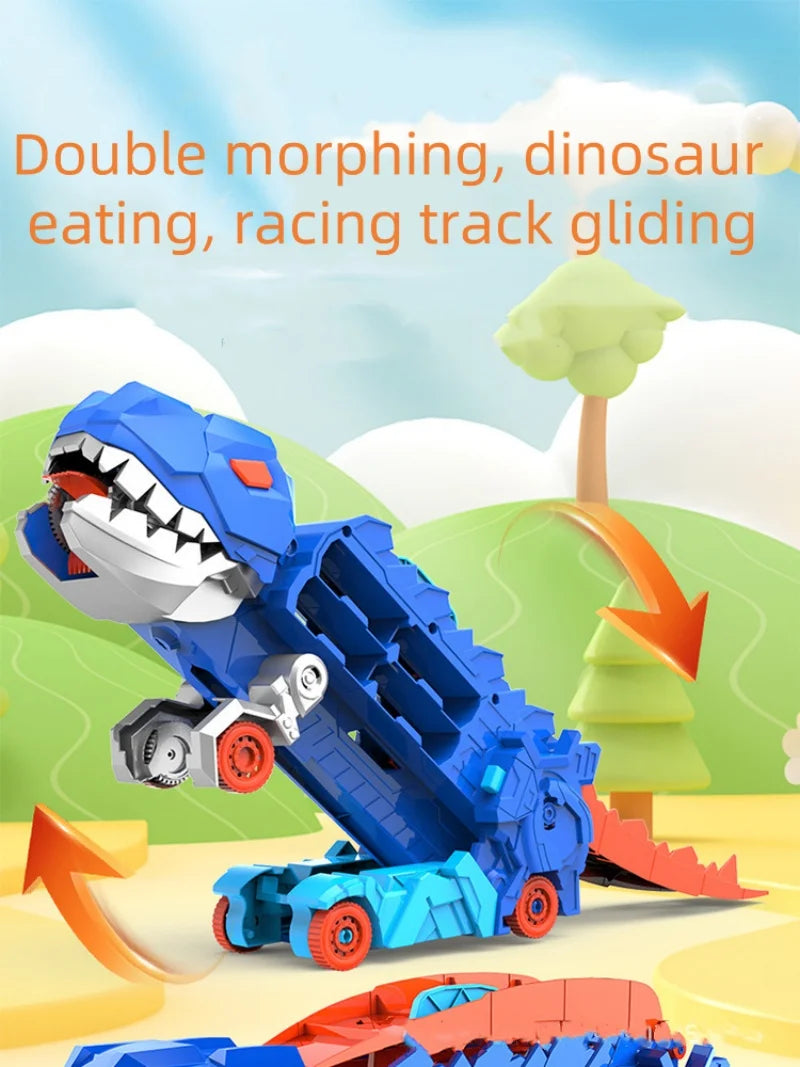 25 inch transport truck for kids Tyrannosaurus Rex dinosaur devours rail car toy Deformation catapult Alloy car gift