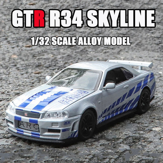 1:32 R34 Alloy Diecast Model Car – Sound, Light &amp; Pull-Back Action