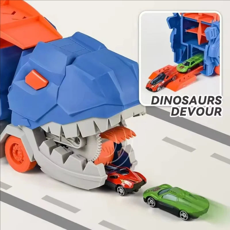 25 inch transport truck for kids Tyrannosaurus Rex dinosaur devours rail car toy Deformation catapult Alloy car gift