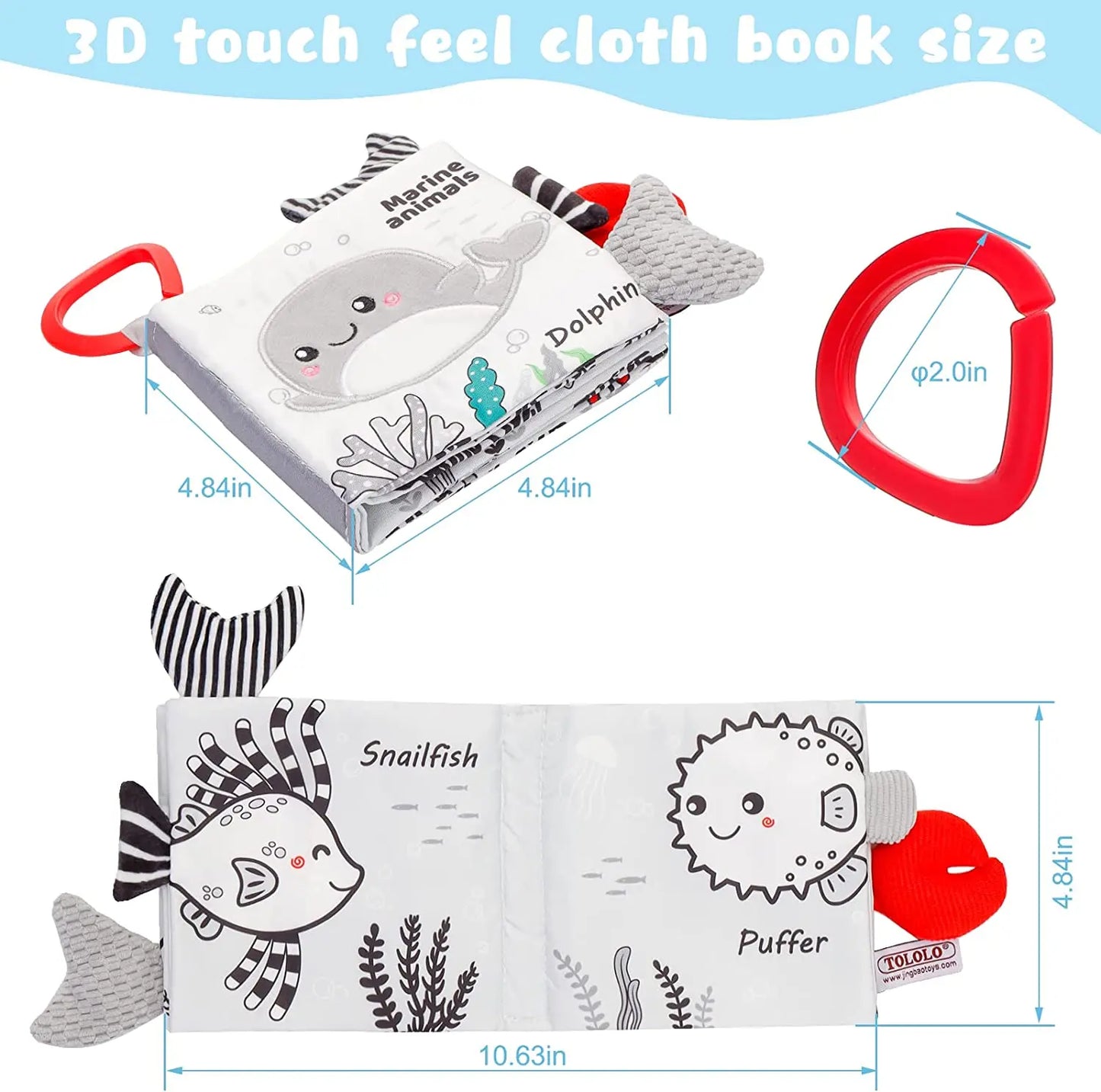 3D Touch Feel High Contrast Cloth Sensory Book Baby Toys 0 6 12 Months Early Learning Stroller Toys for Infants Toddler Gifts