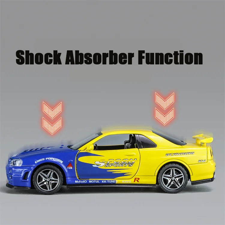 1:32 R34 Alloy Diecast Model Car – Sound, Light &amp; Pull-Back Action