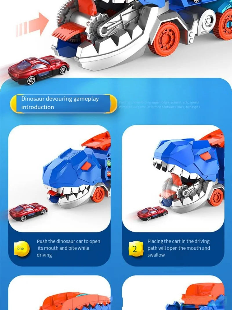25 inch transport truck for kids Tyrannosaurus Rex dinosaur devours rail car toy Deformation catapult Alloy car gift