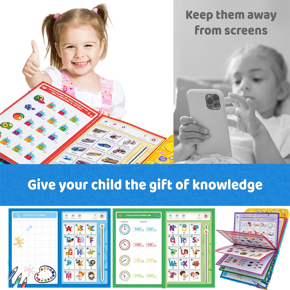 Kids' English Learning Intelligence Touch Book, Early Education Knowledge with Sound Function, Reusable Pen, Birthdays Gift