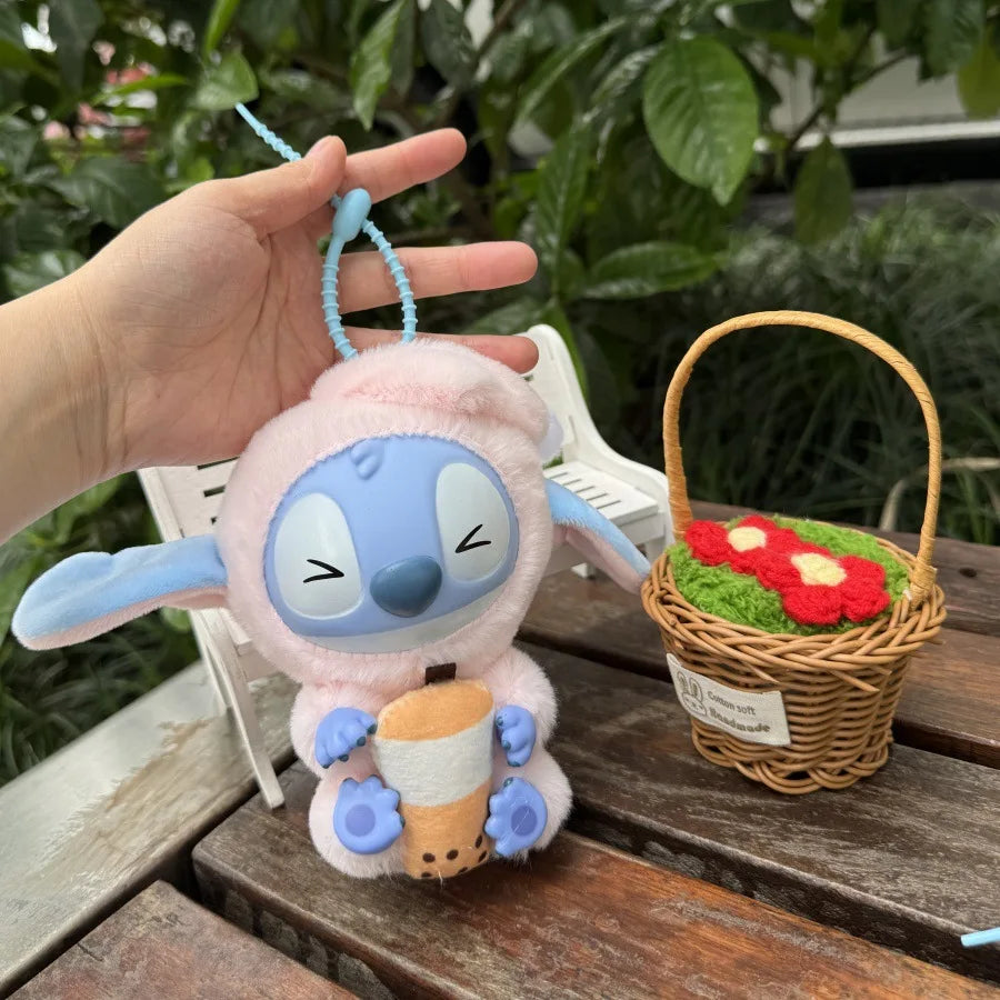 Disney Stitch Plush Keychain Anime Lilo and Stitch Bag Pendant Foodie Series Stuffed Animals Plush Doll Toys Birthday Girl Gifts
